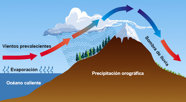 Precipitation produced  by an orographic barrier.