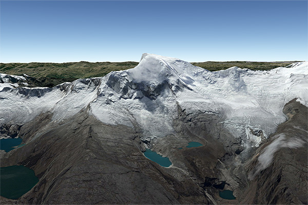 Source area of ice/rockfall at Hualcan Glacier, Peru, on April 11, 2010 (Google Earth®)