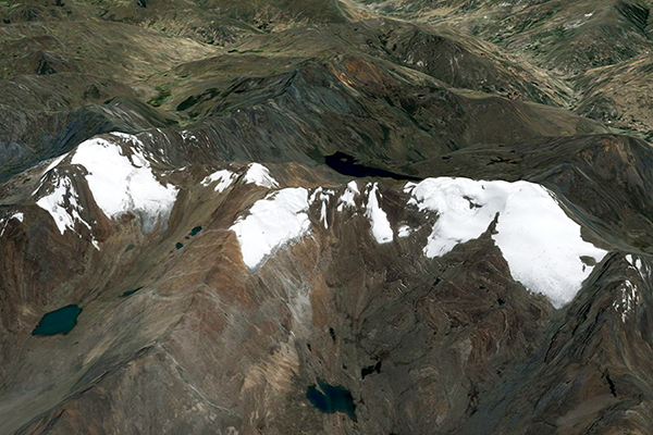 Aerial perspective of the Yanamarey glacier, White Range, Peru  (Google Earth®)